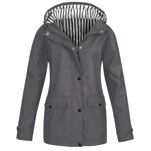 raoieykaxu Regenjacke Damen Wasserdicht Einfarbig Wasserdichte Softshelljacke Gefüttert Mit Gestreift Stanzjacke Atmungsaktive Übergangsjacke Frühling Herbst Bergsteigen im Freien Wasserdichte Jacke von raoieykaxu