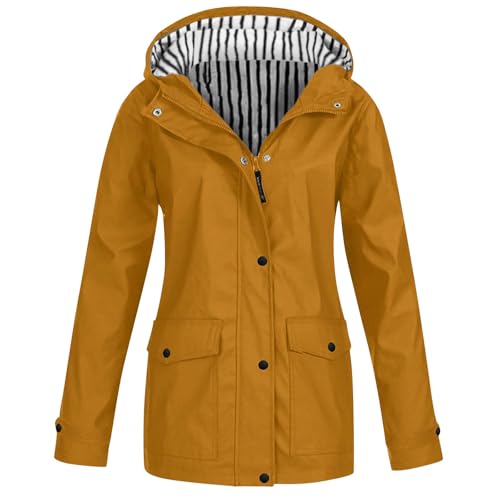 raoieykaxu Regenjacke Damen Wasserdicht Einfarbig Wasserdichte Softshelljacke Gefüttert Mit Gestreift Stanzjacke Atmungsaktive Übergangsjacke Frühling Herbst Bergsteigen im Freien Wasserdichte Jacke von raoieykaxu