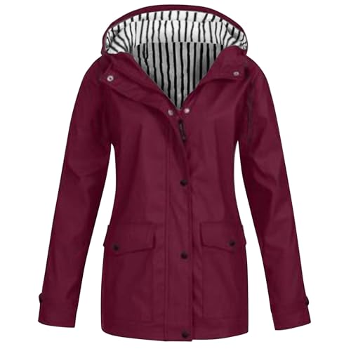 raoieykaxu Regenjacke Damen Wasserdicht Einfarbig Wasserdichte Softshelljacke Gefüttert Mit Gestreift Stanzjacke Atmungsaktive Übergangsjacke Frühling Herbst Bergsteigen im Freien Wasserdichte Jacke von raoieykaxu