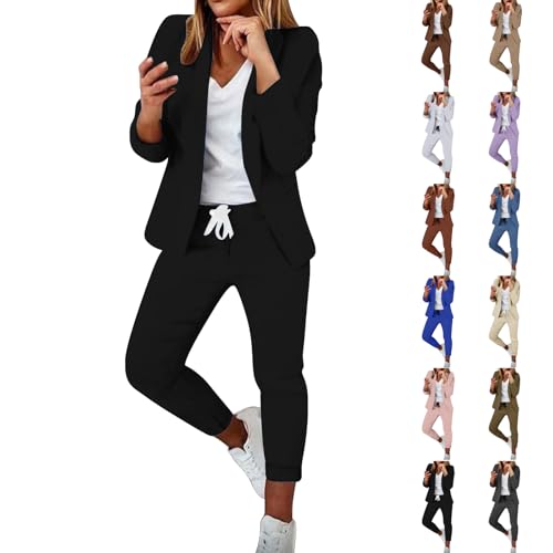 raoieykaxu Zweiteiler Damen Elegant Anzug Elegant 2 Teilig Langarm Anzug Set Zweiteiler Einfarbig Langarm Anzugblazer Festlich Slimfit Streetwear Frauen Baumwolle Freizeitanzug Hosenanzüge Für Damen von raoieykaxu