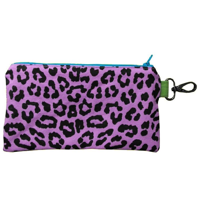 Beutel Brieftasche Lila Reißverschluss Neon Animal Print Leopard Bleistift Siebdruck Kleine Handyhülle Punk Back To School Makeup von raygunindustries