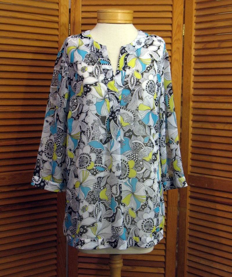 Jahrgang Evan Picone Grafik Pop Art Mod Zentangle Schiere Damen Bluse Oben von readyfreddyvintage