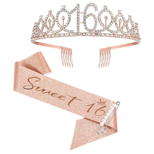 realideas Rose Gold Geburtstag Mädchen Schärpe Tiara für Frauen - Geburtstag Schärpe und Tiara Rose Gold Tiara und Schärpe Set von realideas