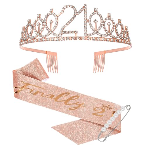 realideas Schärpe und Tiara zum 21. Geburtstag – Roségold Geburtstag Mädchen Schärpe Tiara für Frauen Roségold Tiara und Schärpe Set realideas Schärpe und Tiara zum 21. Geburtstag – Roségold Geburtstag Mädchen Schärpe Tiara für Frauen Roségold Tiara und Schärpe Set von realideas