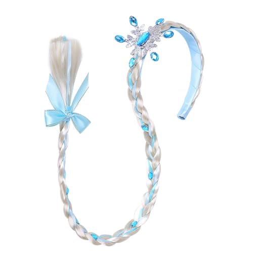 reamhome A Prinzessinnen-PerüCken, Lange Geflochtene PrinzessinnenperüCke, StirnbäNder für MäDchen, Cosplay, Prinzessinnen-Haarteil, Kopfschmuck, Blau von reamhome