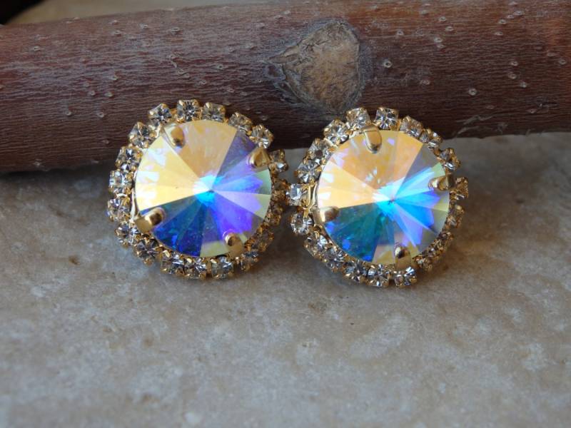 Ab Ohrstecker, Regenbogen Kristalle Glitzernde Ohrringe, Kristallohrringe, Halo Frauen Schmuck Geschenk Für Sie von rebekajewelry