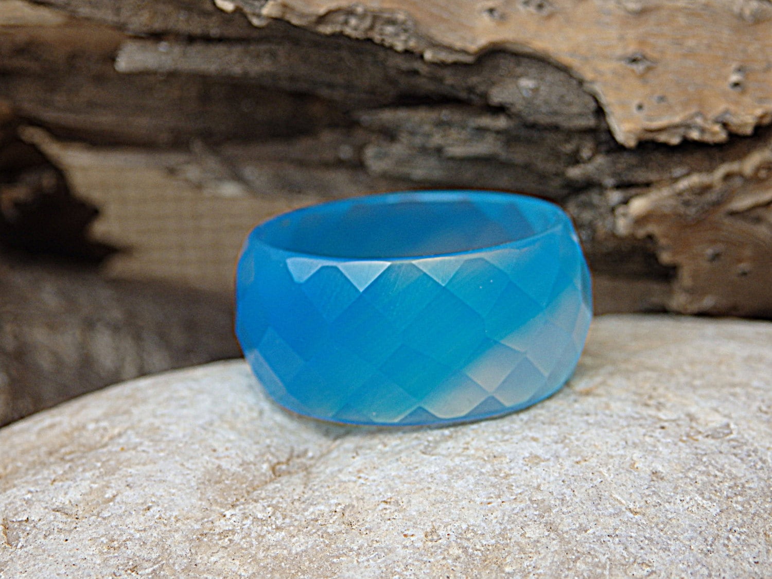 Achat Bandring, Blauer Ring, Hellblauer Klobiger Stein Himmelblau Herren Damen Bandring Für Ihn Sie von rebekajewelry