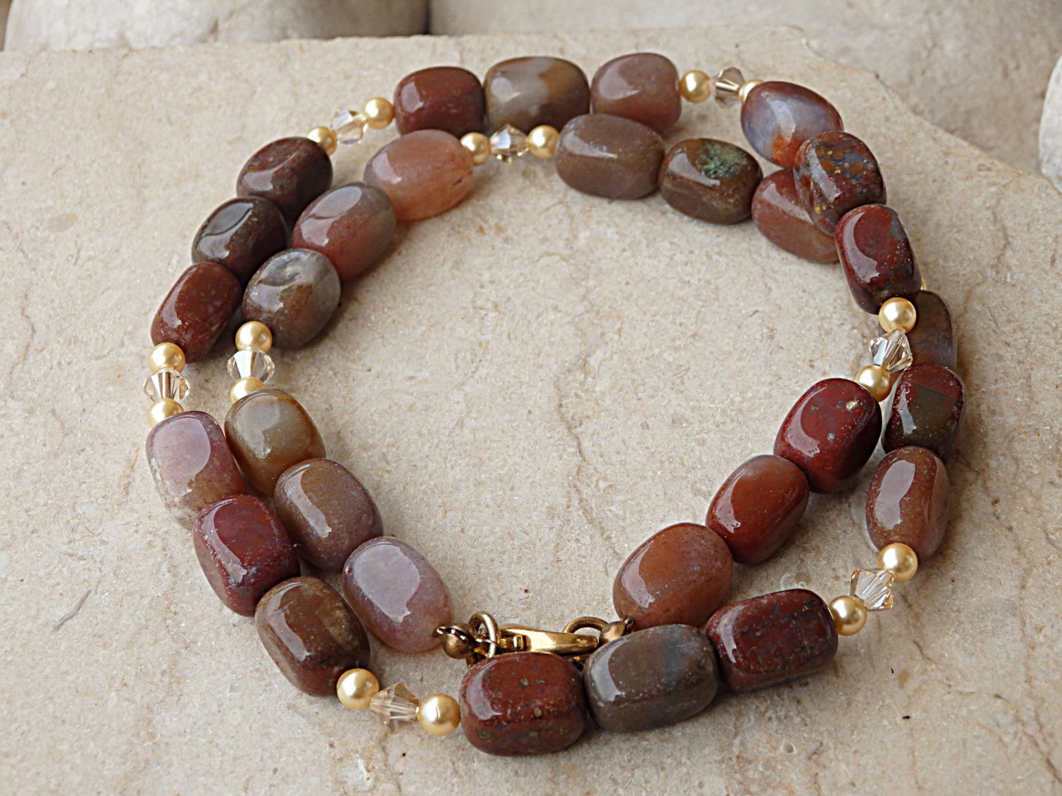 Achat Perlen Halskette Boho Edelstein Schmuck von rebekajewelry