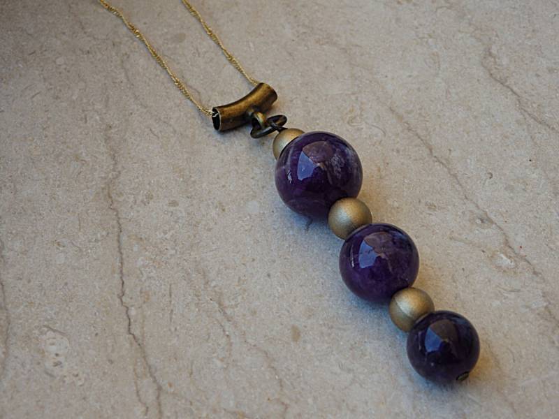 Anhänger Aus Amethyst. Lila Anhänger. Perlen Anhänger.februar Geburtstag. Frauen Halskette. Lila Schmuck Geschenk. Damen Bar Halskette von rebekajewelry