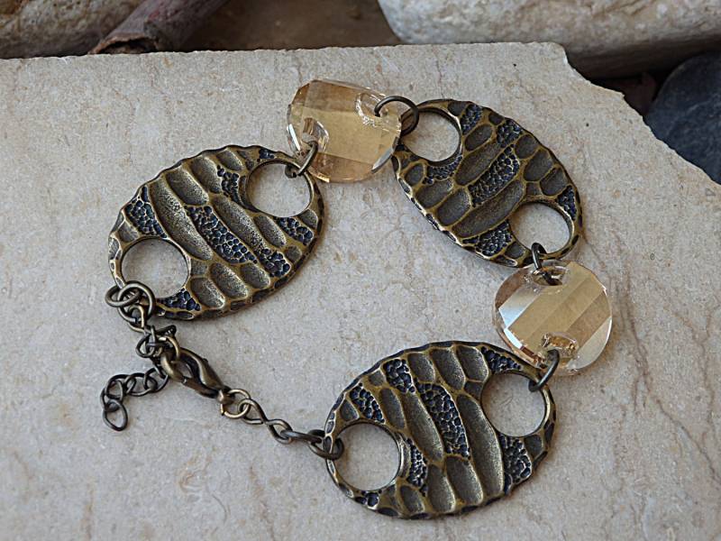 Antikes Messing Gliederarmband. Champagner Armreif, Perlen Armband, Brautschmuck Im Vintage-stil. Verknüpfte Bracelet.women Schmuck Geschenk von rebekajewelry