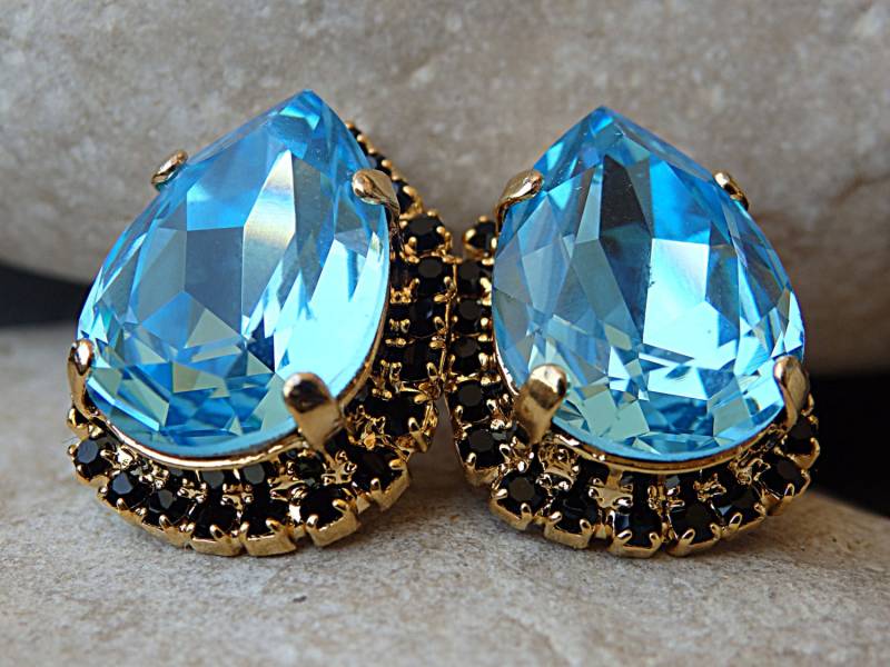 Aqua Blau Ohrringe. Aquamarin Braut Helltürkis Halo Ohrstecker. Strass Tropfen Brautjungfer Schmuck Geschenk Aqua Blau Ohrringe. Aquamarin Braut Helltürkis Halo Ohrstecker. Strass Tropfen Brautjungfer Schmuck Geschenk von rebekajewelry