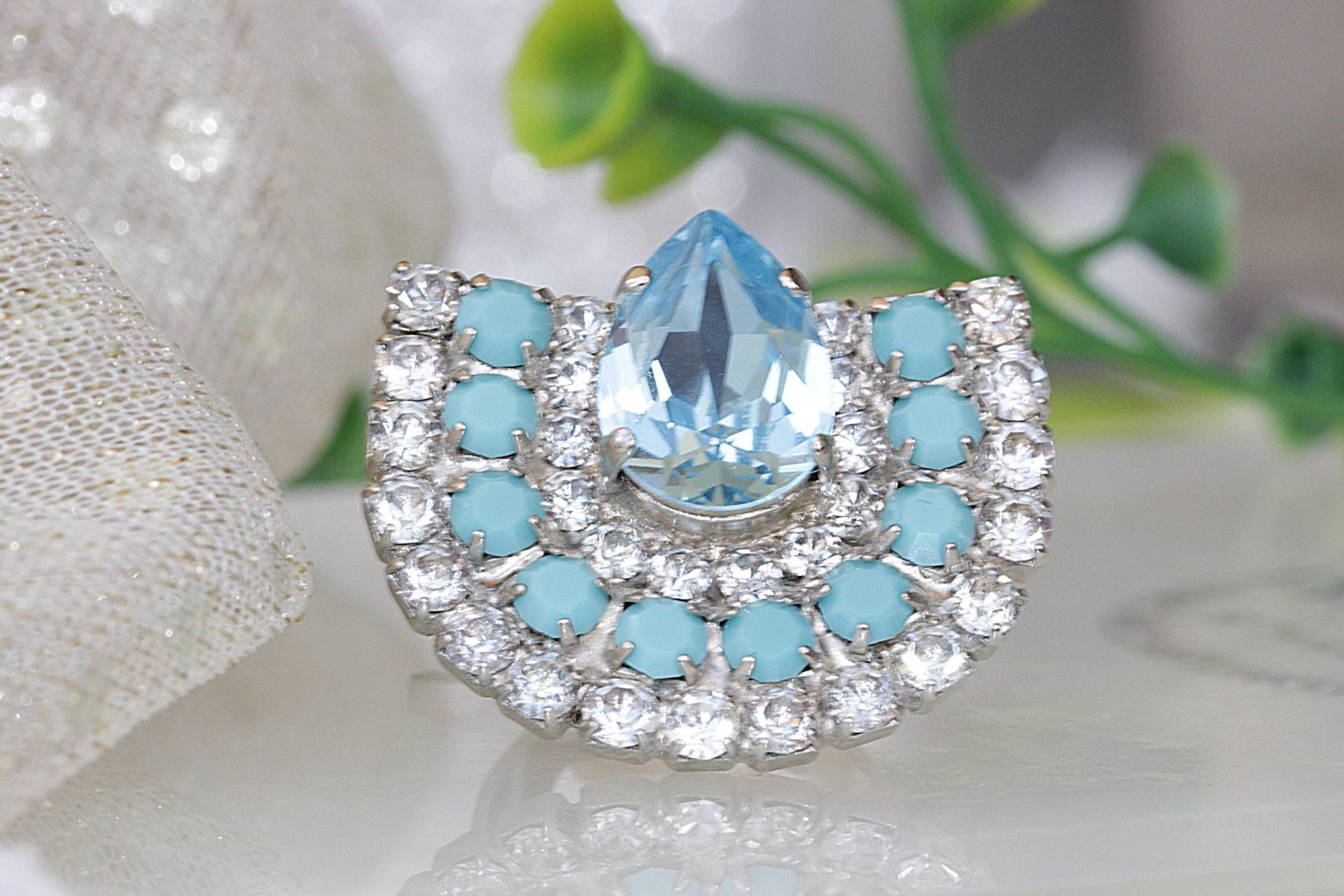 Aquamarin Boho Ring, Kristallring, Geschenk Für Frau, Blauer Ring, Einzigartiger Brautjungfer Hochzeitsgeschenk, Statement Groß Ring von rebekajewelry