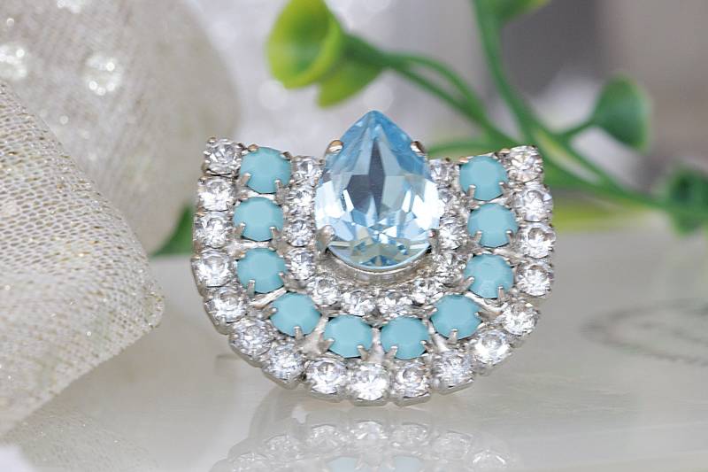 Aquamarin Boho Ring, Kristallring, Geschenk Für Frau, Blauer Ring, Einzigartiger Brautjungfer Hochzeitsgeschenk, Statement Groß Ring von rebekajewelry