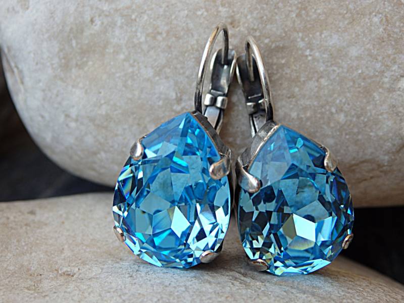 Aquamarin Kristall Teardrop Ohrringe März Geburtsstein, Brautschmuck von rebekajewelry