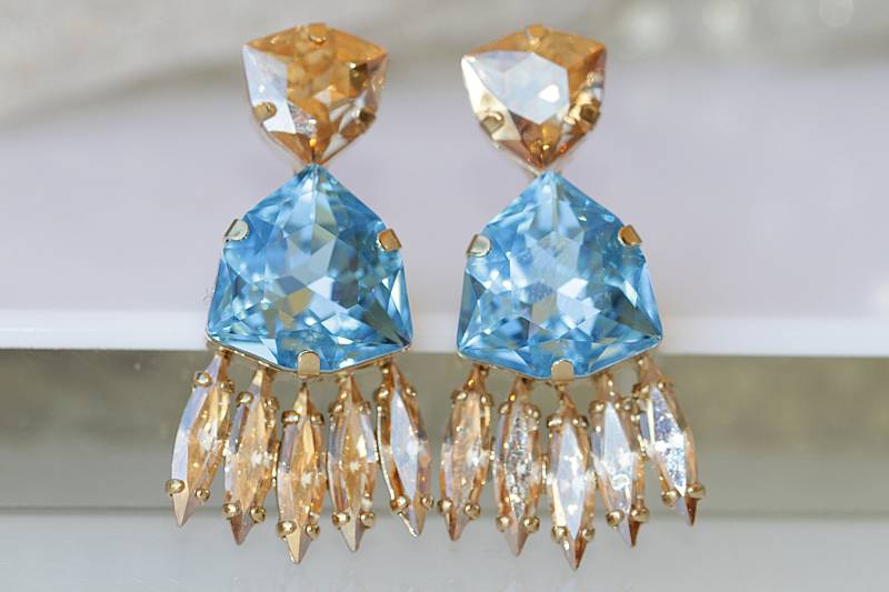 Aquamarin Ohrringe, Gold Blau Ohrringe, Braut Statement Ohrstecker, Etwas Für Die Braut, Champagner Ohrringe Frau von rebekajewelry