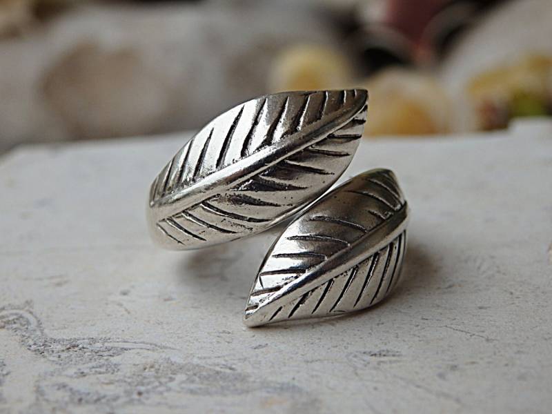 Sterling Silber Doppel Blatt Ring Wald Statement Schmuck von rebekajewelry