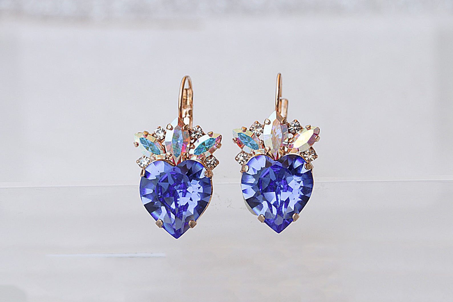 Blaue Herz Ohrringe, Halo Ab Ohrringe, Blaue Saphir Ohrring, Herz, Jahrestag Geschenk, Frau Geschenkideen, Leverback Weihnachten von rebekajewelry