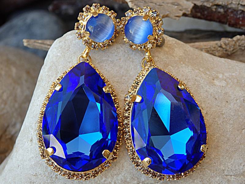Blaue Kristall Ohrringe Teardrop Saphir Schmuck Blaue Kristall Ohrringe Teardrop Saphir Schmuck von rebekajewelry