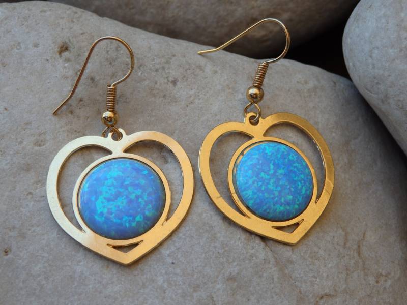 Blau Lab Opal Herz Ohrringe, Braut Oktober Geburtsstein von rebekajewelry