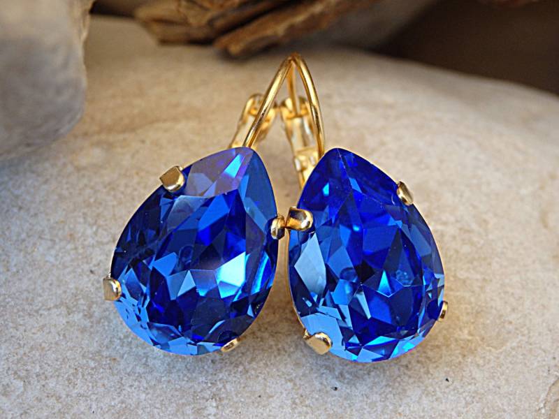 Blaue Tropfen Ohrringe, Strass Kristall Teardrop Braut Brautjungfer Blaues Königliches Schmuck Geschenk Blaue Tropfen Ohrringe, Strass Kristall Teardrop Braut Brautjungfer Blaues Königliches Schmuck Geschenk von rebekajewelry