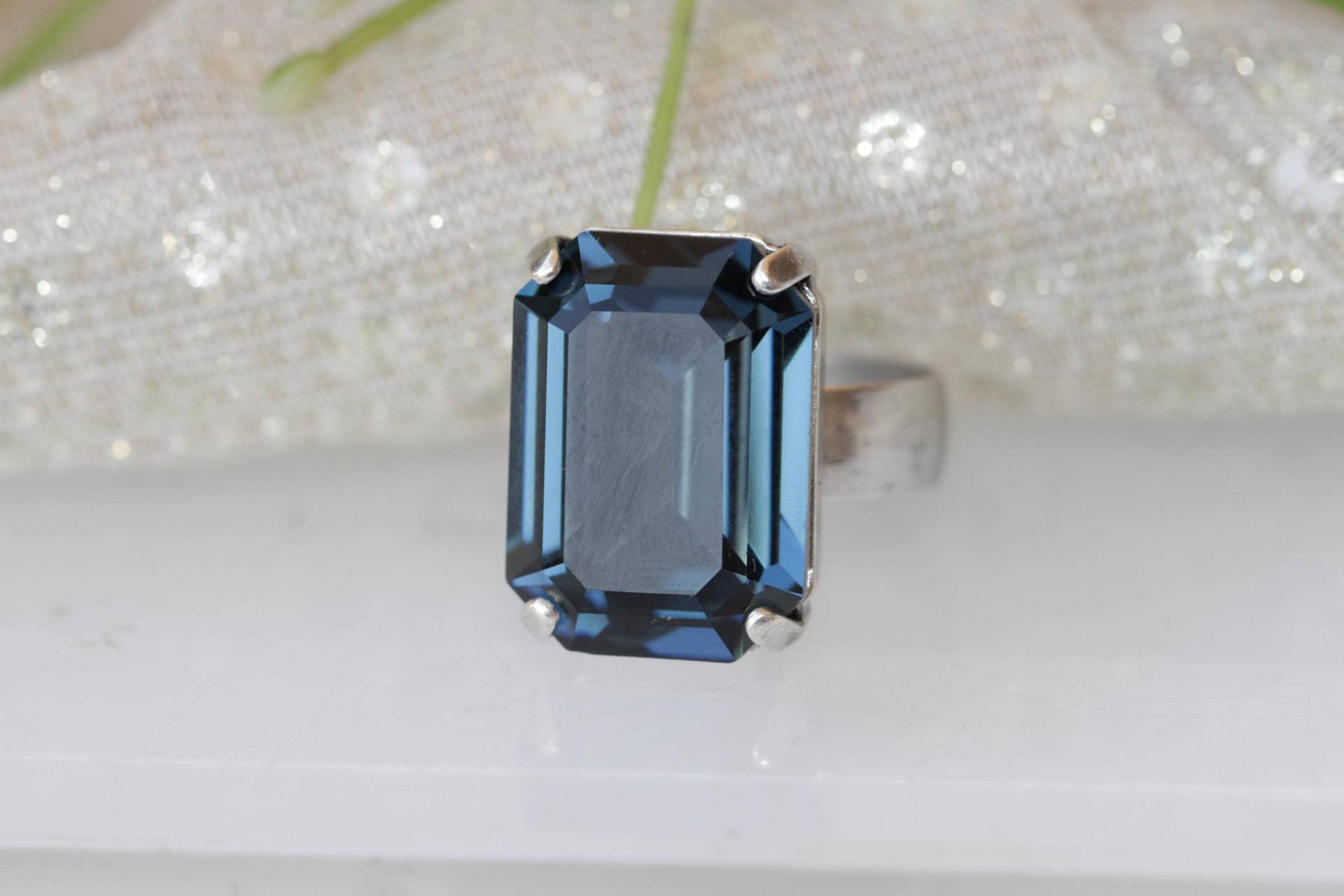 Blauer Siegelring, Ring Blau, Dunkelblauer Ring, Lünette Cocktailring, Statement Verstellbarer von rebekajewelry
