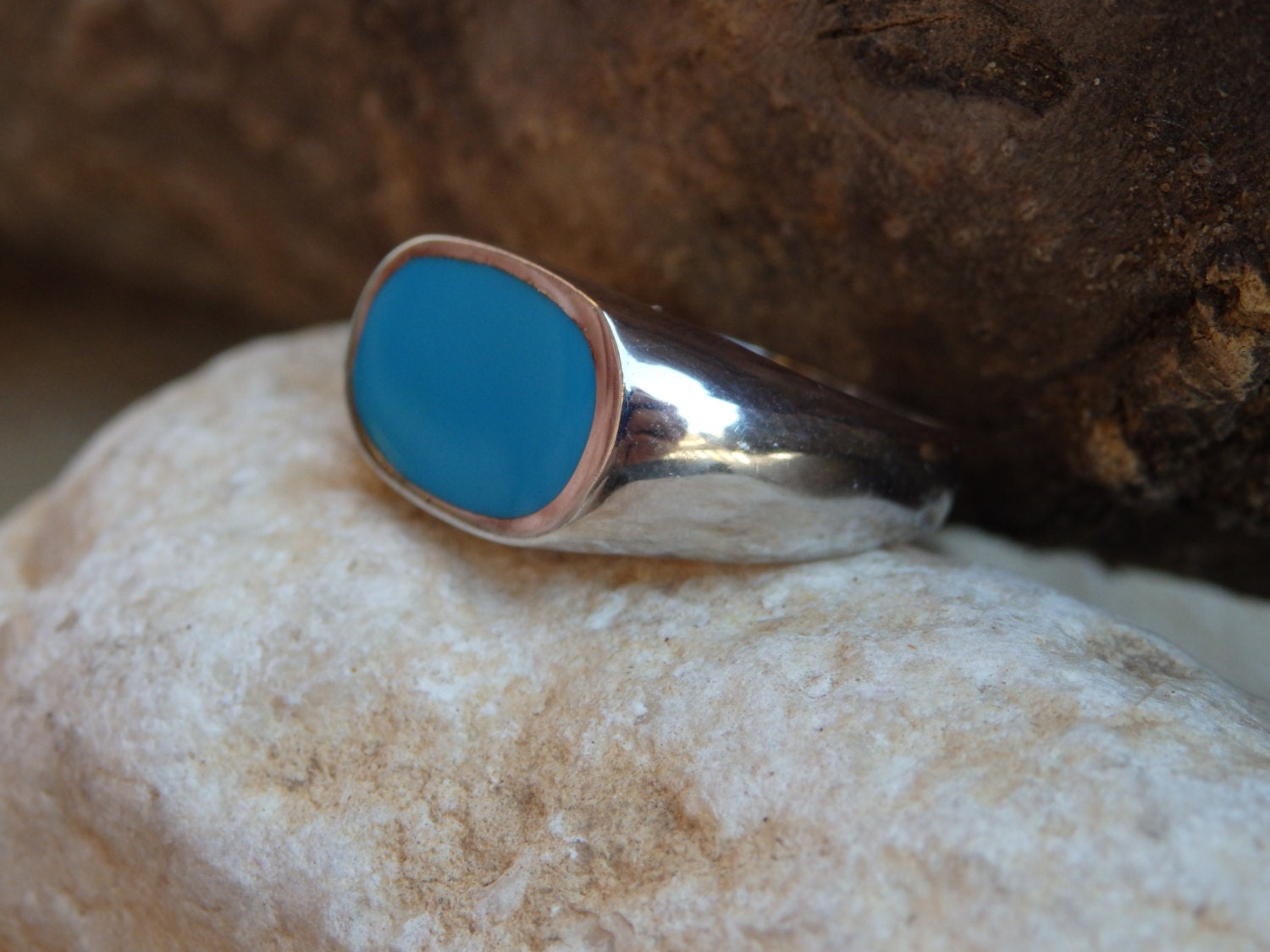 Blauer Siegelring. Ovaler Emaille Ring. Schmuck. Damen Herren 925 Sterling Silber Blau Handgefertigter Siegelring von rebekajewelry