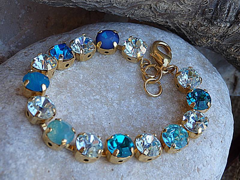 Blaues Tennisarmband. Hellblaues Strass Elegantes Armband. Verstellbar Kristall Armband Als Brautjungfer Geschenk. Brautschmuck Geschenk von rebekajewelry