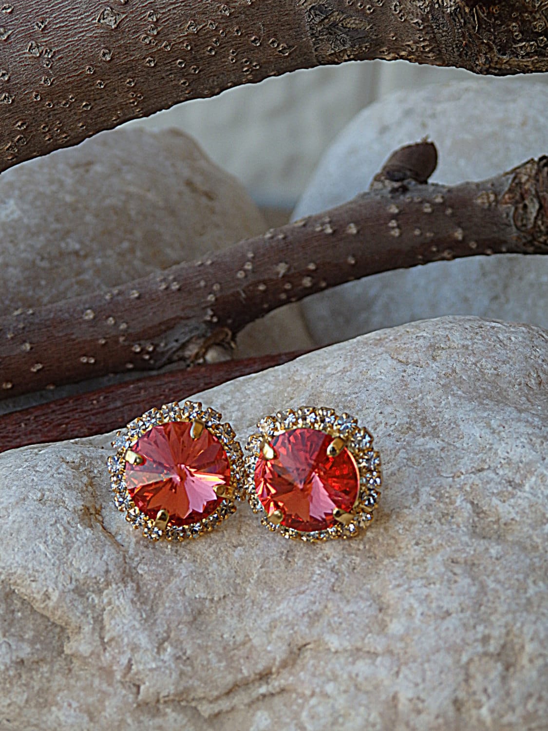 Blush Ohrstecker, Ohrringe Für Frauen, Bester Freund Schmuck, Brautjungfer Ohrringe, Braut Orange Coral Crystal von rebekajewelry