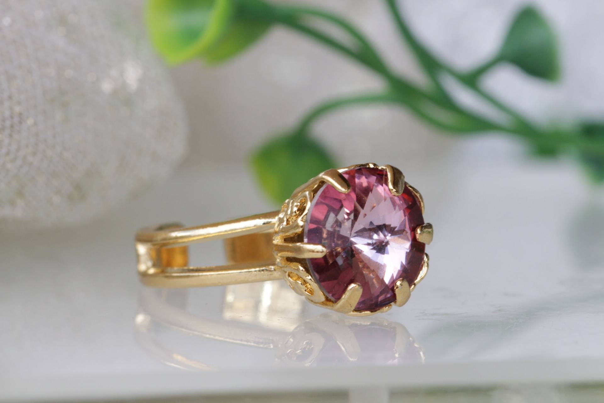 Blush Rosa Kristall Ring Antik Solitaire Ringe von rebekajewelry