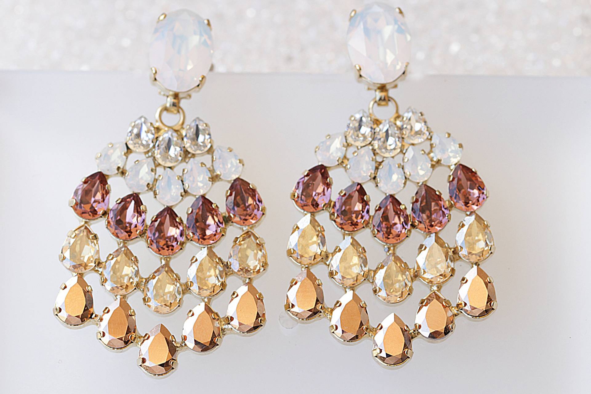 Blush Rosa Ohrringe, Champagner Blush Ohrringe, Braut Statement Antik Rosa Hochzeit, Lange Baumeln Ohrringe von rebekajewelry