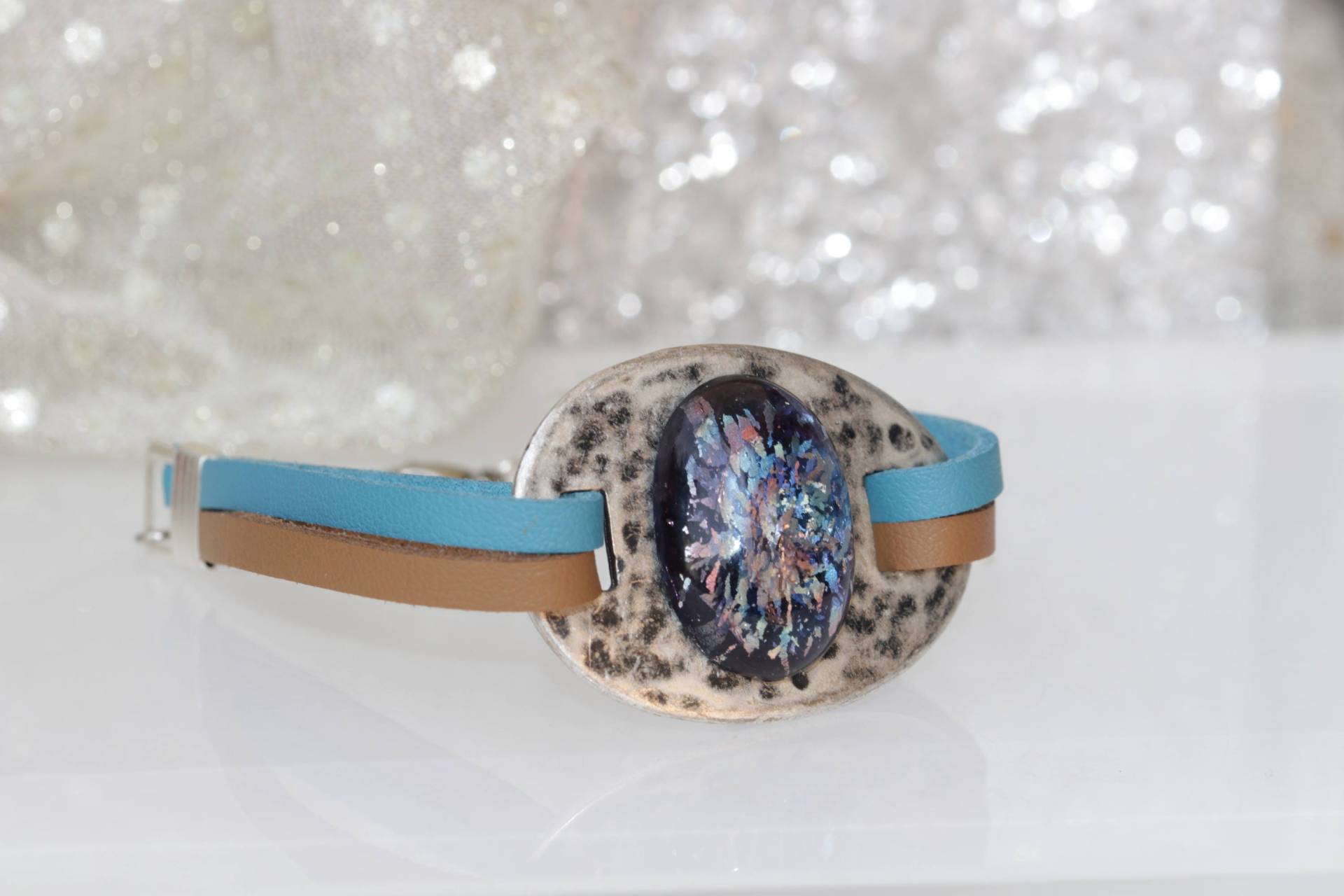 Boho Kristall Armband Antiksilber, Baumwollkordel, Türkis-stil von rebekajewelry