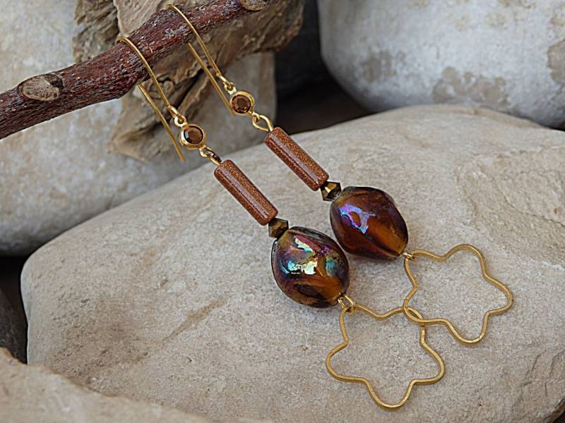 Braune Ohrringe, Sandstein Braun Und Gold, Stern Boho Schmuck, Baumeln Ohrringe Geschenk Braune Ohrringe, Sandstein Braun Und Gold, Stern Boho Schmuck, Baumeln Ohrringe Geschenk von rebekajewelry