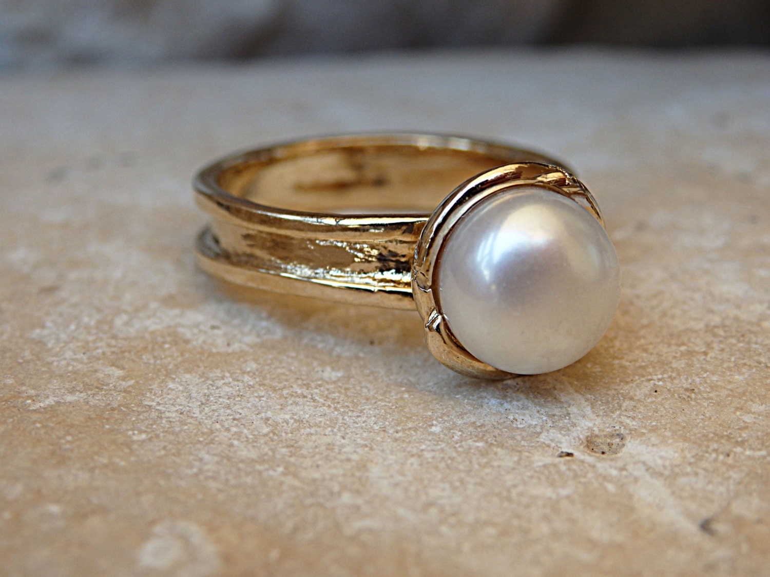 14K Goldfilled Perle Solitär Ring - Brautschmuck von rebekajewelry
