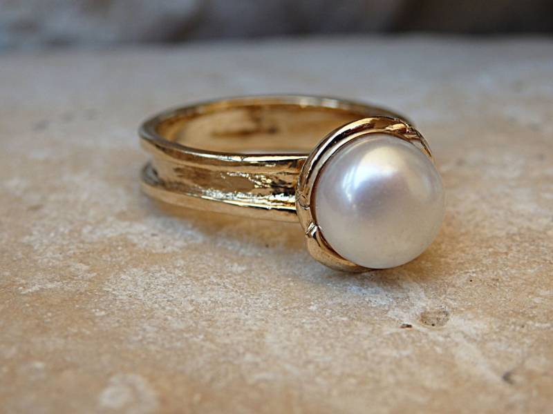 14K Goldfilled Perle Solitär Ring - Brautschmuck von rebekajewelry