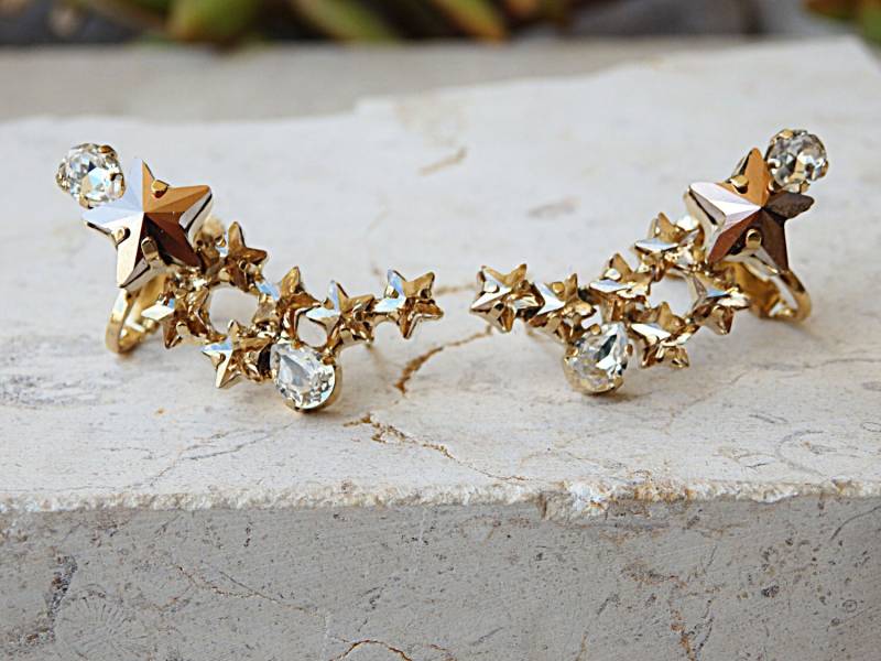 Rosegold Star Kletterer Ohrringe Braut Kristall Cluster Ohrstecker Rosegold Star Kletterer Ohrringe Braut Kristall Cluster Ohrstecker von rebekajewelry