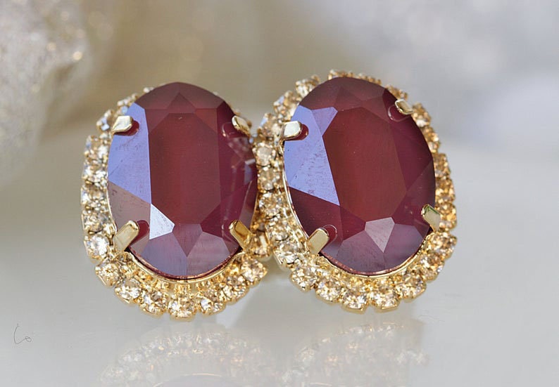 Burgund Kristall Ohrstecker Rot Kastanienbraun Ohrringe, Brautjungfer Schmuck von rebekajewelry