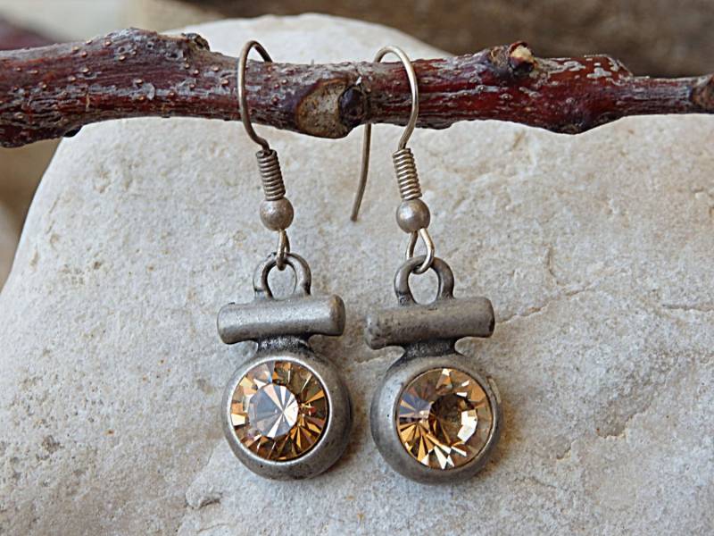 Champagner Bling Ohrringe. Frauen Schmuck Geschenk. Hängeohrringe. Runde Steinohrringe. Silberne Einfache Für Sie von rebekajewelry