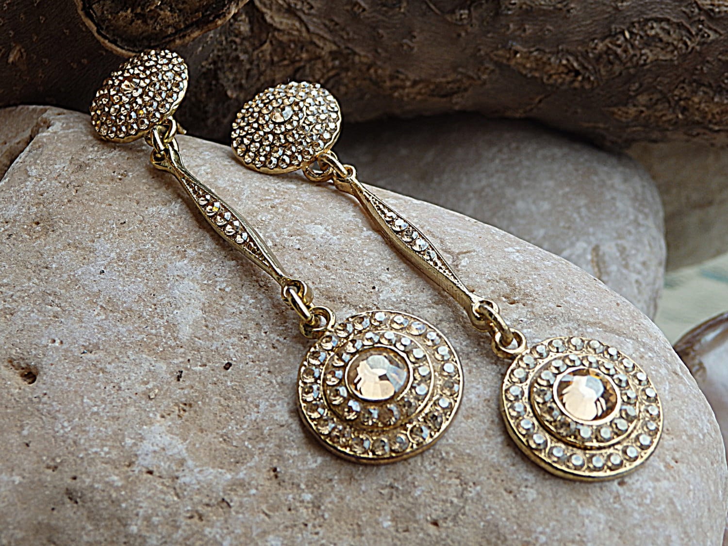 Champagner Kristall Ohrstecker Und Tropfen Ohrringe, Brautjungfer Geschenk, Braut Bolzen Baumeln von rebekajewelry