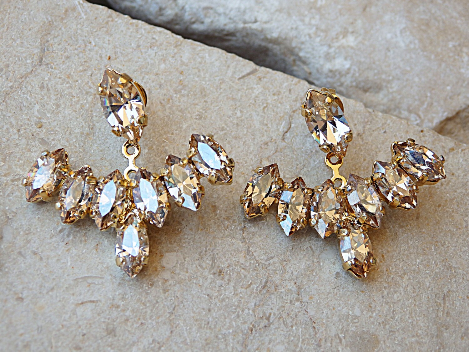 Champagner Ohr Jacket Ohrringe, Gold Jackets, Ear Fächer Braut Jackets Für Brautjungfer Geschenk von rebekajewelry