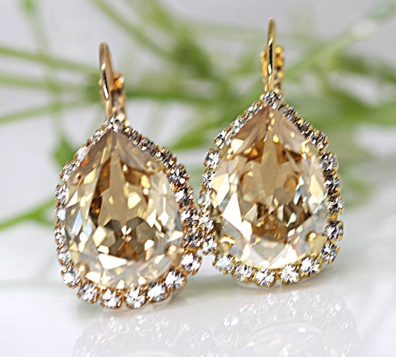 Champagner Ohrringe, Kristall Frau Ohrring, Brautjungfer Braut Leichte Seide Topas Tropfen Ohrringe von rebekajewelry