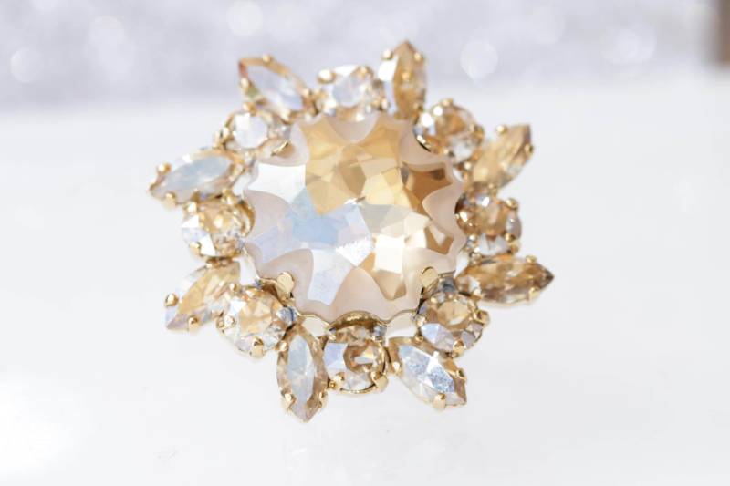 Champagner Ring, Ring, Goldcluster Große Blumen Brautringe, Designer Avantgarde Schwerer Goldring Champagner Ring, Ring, Goldcluster Große Blumen Brautringe, Designer Avantgarde Schwerer Goldring von rebekajewelry