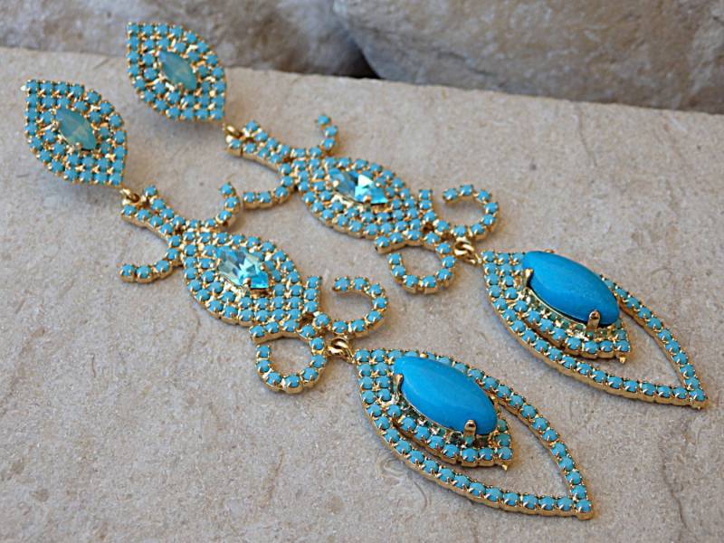 Chandelier Türkis Ohrringe. Und Ohrhänger. Echte Edelstein Lange Braut Ohrringe.für Sie von rebekajewelry