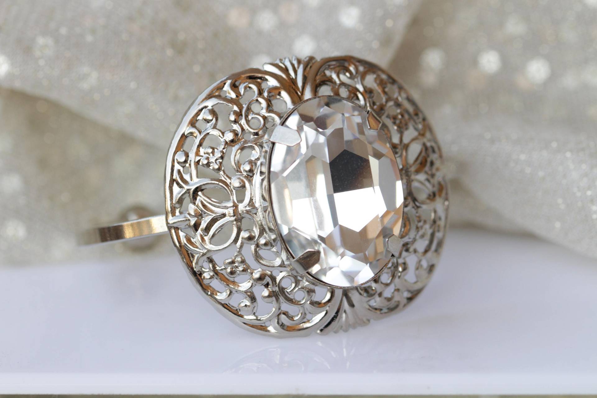 Klarer Armband, Braut Armband, Brautjungfer Manschette, Klobiges Silber Damen Hochzeitsschmuck, Einzigartige Verstellbare Manschette von rebekajewelry