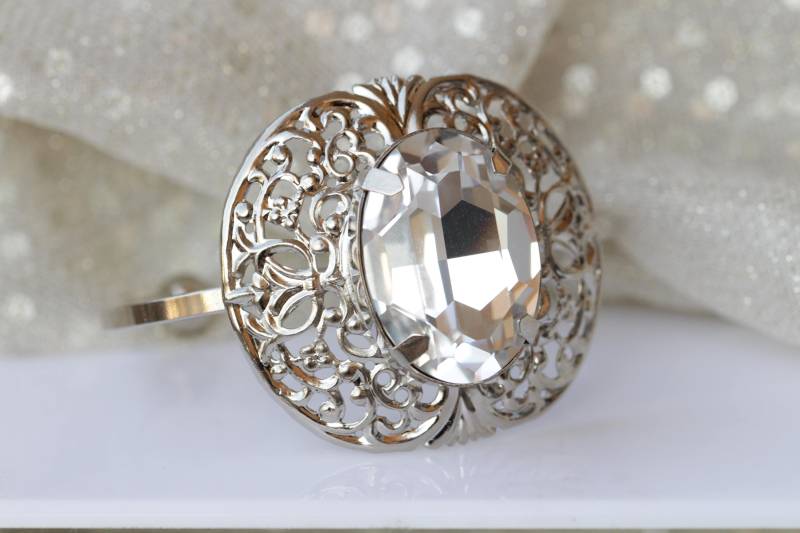 Klarer Armband, Braut Armband, Brautjungfer Manschette, Klobiges Silber Damen Hochzeitsschmuck, Einzigartige Verstellbare Manschette von rebekajewelry