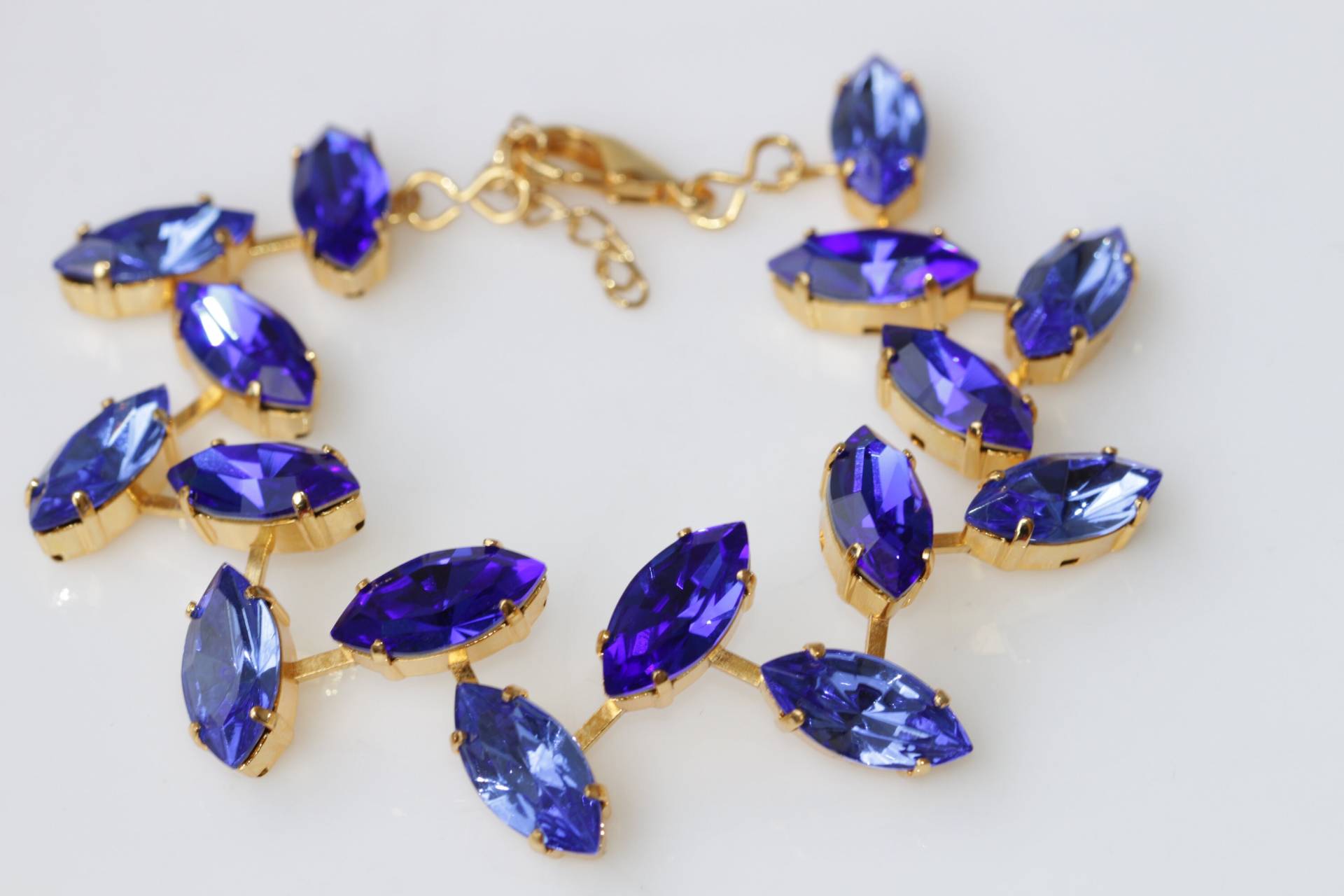 Kobalt Saphir Kristall Armband Brautschmuck 24K Vergoldet von rebekajewelry