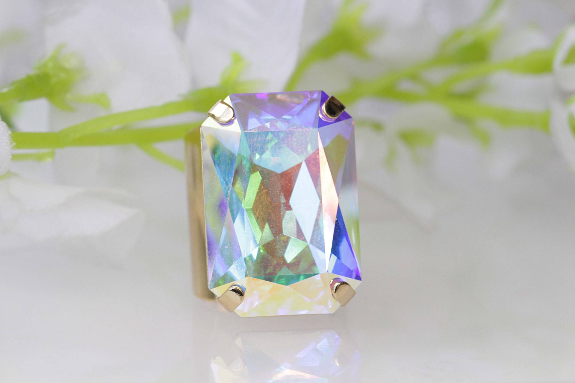 Crystal Ab Ring, Riesiger Kristallring, Art-Deco-Ring, Großer Cocktailring, Steinring, Statementring, Regenbogen Klobiger Ring, Brautjungfer Geschenk von rebekajewelry