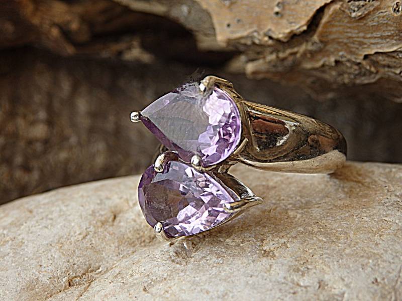 Doppelter Tropfen Form Amethyst Ring, Weicher Lila 925 Sterling Silber Teardrop Stein Februar Birthstone Lila Ring von rebekajewelry