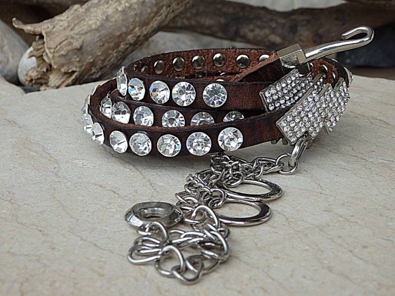 Schmales Lederband Kristall Gürtel. Brauner Ledergürtel. Dünner Strass Frauen Gürtel Aus Leder von rebekajewelry