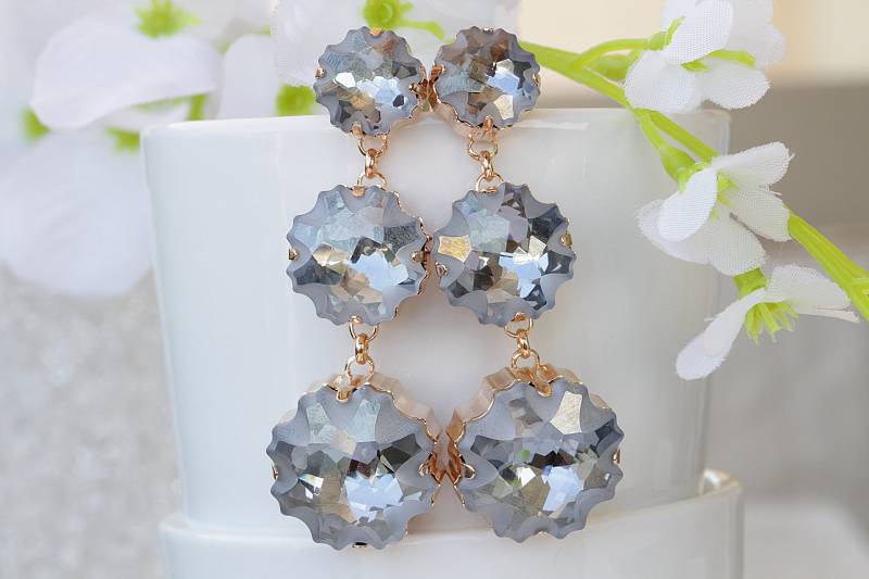 Dusty Blue Crystal Chandelier Ohrringe Rosegold Braut Statement von rebekajewelry