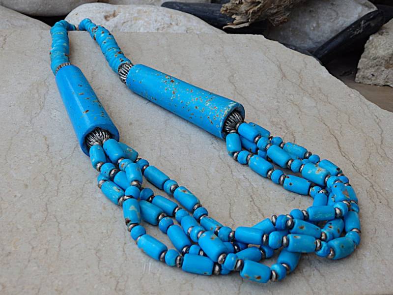 Echte Türkis Perlen Halskette. Lange Perlenkette. Blauer Brautschmuck. Mehrreihige Perlengefädelte Frauen Geschenk Für Mama von rebekajewelry